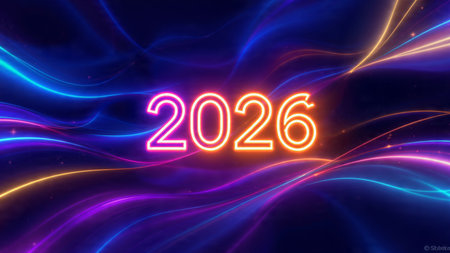 Premium 2026 New Year backdrop with silver light diffusion and minimal sparkle noise.