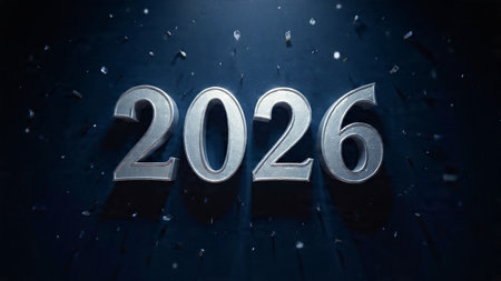 Premium 2026 New Year backdrop with smooth ice-glass reflections and calm winter mood.