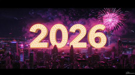Elegant 2026 luxury background with crisp winter sparkle trails and clean copy space.