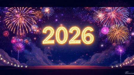 Elegant 2026 premium canvas with silver sparkle trails and soft cool glow.