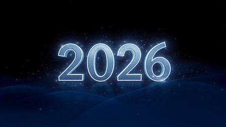 Luxury 2026 greeting backdrop with crisp cool frost shine and clean festive balance.