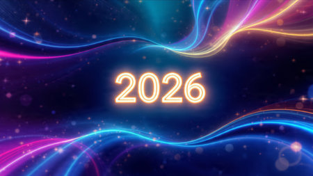 High-end 2026 New Year canvas with cool silver glow gradient and minimal festive charm.