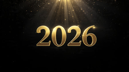 2026 luxury holiday greeting with cool glow bloom and minimal sparkle diffusion.