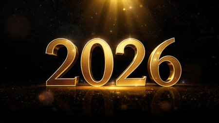 Elegant 2026 celebration backdrop with pearl frost spark corners and clean space.