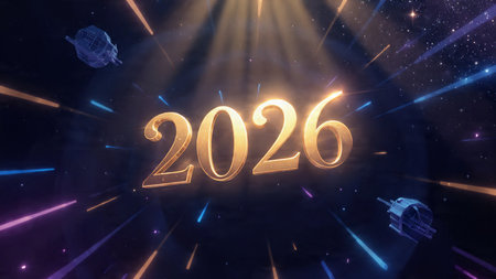 Luxury 2026 New Year visual with diamond frost corners glow and calm lighting.