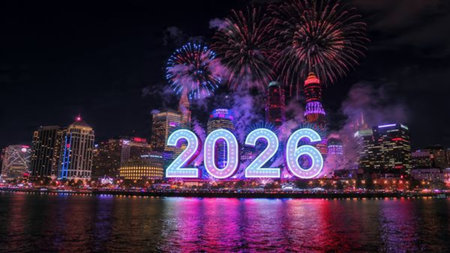 Luxury 2026 winter canvas with soft silver glow gradient and minimal festive charm.