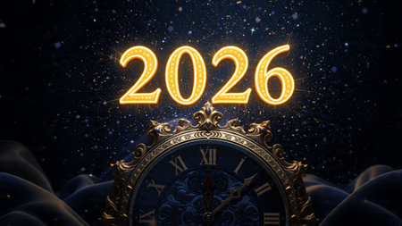 Premium 2026 luxury greeting with icy shimmer corners and soft festive glow.