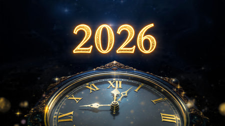 Premium 2026 luxury greeting with icy shimmer corners and soft festive glow.