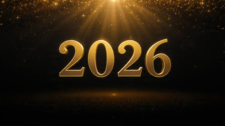 Premium 2026 New Year backdrop with smooth ice-glass reflections and calm winter mood.