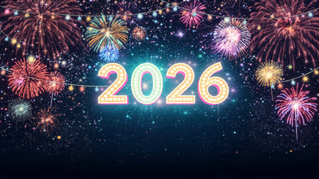 Premium 2026 New Year backdrop with smooth ice-glass reflections and calm winter mood.の写真素材