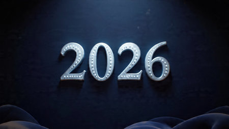 Premium 2026 New Year backdrop with smooth ice-glass reflections and calm winter mood.