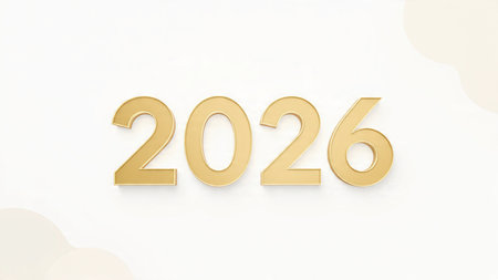 Refined 2026 greeting canvas with soft silver glow and minimal confetti noise, luxury layout.