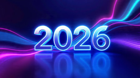 Elegant 2026 premium canvas with silver sparkle trails and soft cool glow.