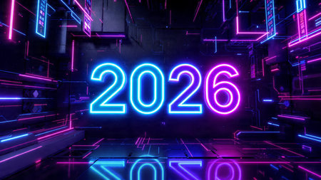 Luxury 2026 New Year visual with diamond frost corners glow and calm lighting.