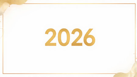 High-end 2026 New Year background with cool winter light diffusion, soft silver sparkles, and modern...