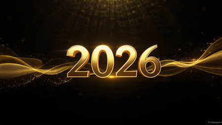 2026 luxury greeting backdrop with polished ice glow edges and ultra-clean design.