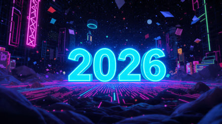 Luxury 2026 New Year visual with diamond frost corners glow and calm lighting.