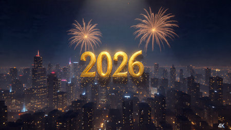 Premium 2026 celebration backdrop with crisp frost shine and ultra-clean layout.