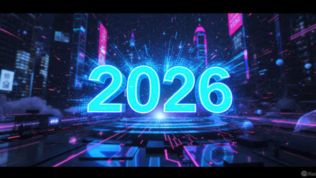 Premium 2026 holiday greeting with crisp cool frost shine and refined layout.