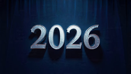 Luxury 2026 New Year background with glass frost reflections and minimal shimmer.
