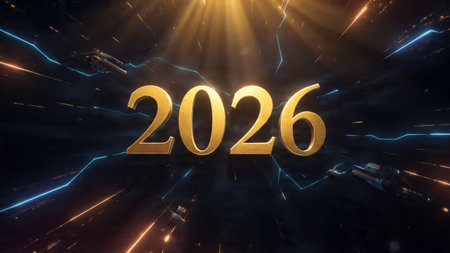 Luxury 2026 greeting design with soft ice shimmer mist and silver glow accents.