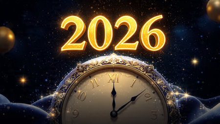 Premium 2026 New Year greeting with silky cool gradients and crisp layout balance.