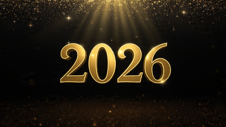 2026 premium celebration backdrop with soft glowing frost arcs and minimal noise.