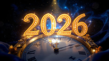 2026 luxury greeting with diamond frost spark field and clean white balance.