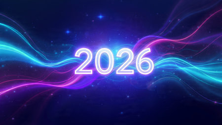Luxury 2026 greeting design with soft ice shimmer mist and silver glow accents.