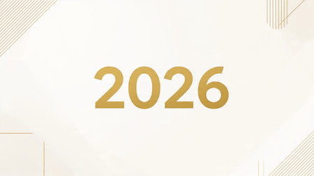 Minimal luxury New Year 2026 layout with clean white space, silver glow lines, premium marketing...