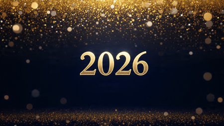 Upscale 2026 winter backdrop with crystal-dust particles and premium light composition.