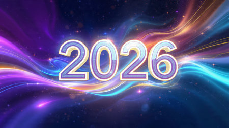 2026 luxury celebration background with ice-glass glow edges and clean copy space.