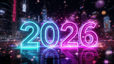 Premium 2026 New Year backdrop with smooth ice-glass reflections and calm winter mood.