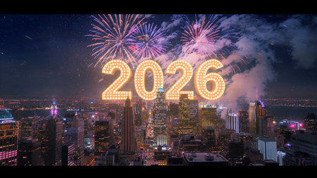 Elegant 2026 premium canvas with cool winter sparkle trails and crisp lighting composition.