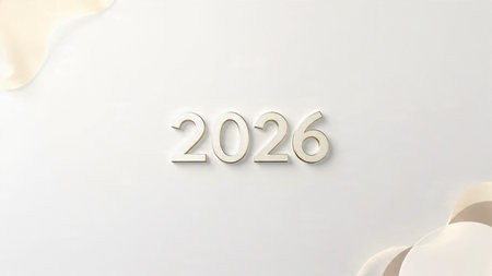 Premium 2026 greeting design with silver frost shimmer field and clean neutral space.