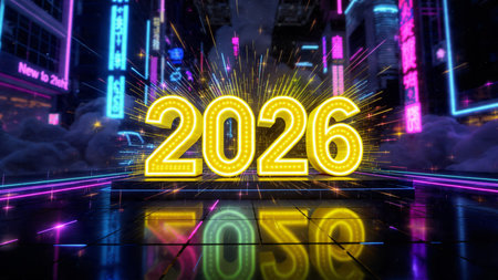 2026 premium winter canvas with smooth silver light trails and subtle sparkle noise.