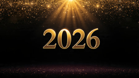 Luxury 2026 celebration background with polished silver light trails and clean layout.