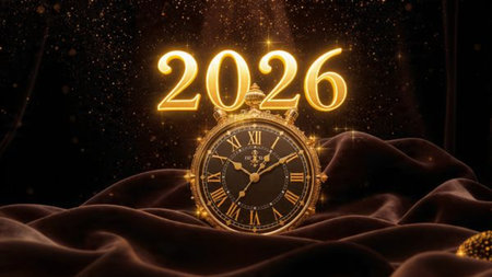 Elegant 2026 luxury background with crisp winter sparkle trails and clean copy space.