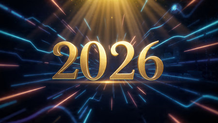 Premium 2026 celebration canvas with soft ice shimmer haze and elegant glow corners.