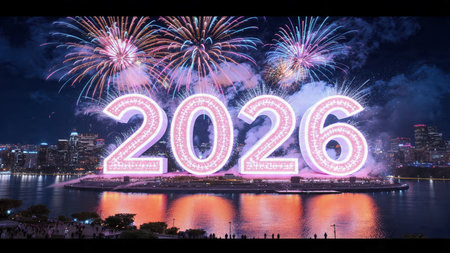 Luxury 2026 greeting backdrop with diamond frost particles and smooth lighting bloom.