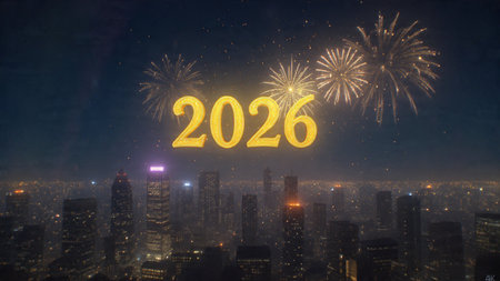 Elegant 2026 premium canvas with silver sparkle trails and soft cool glow.