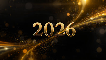 Elegant 2026 premium canvas with silver sparkle trails and soft cool glow.