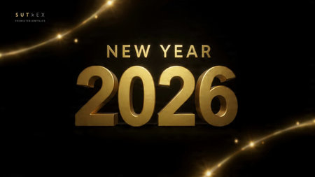 Luxury 2026 winter canvas with crystal-dust particles and clean festive space.
