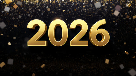 Elegant 2026 celebration visual with frozen sparkle particles and clean layout balance.
