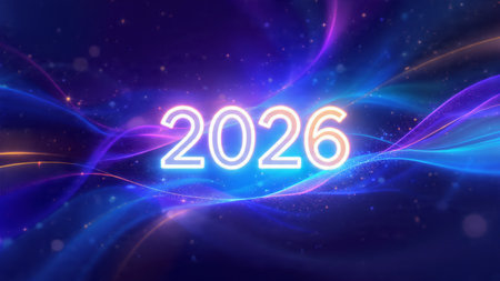 Premium 2026 luxury greeting with icy shimmer corners and soft festive glow.