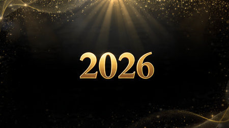 Premium 2026 winter celebration with crisp cool frost bloom and minimal shadows.