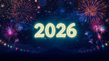 Premium 2026 New Year backdrop with smooth ice-glass reflections and calm winter mood.