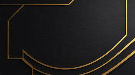 Abstract New Year background featuring flowing metallic gold curves on a dark surface.の写真素材