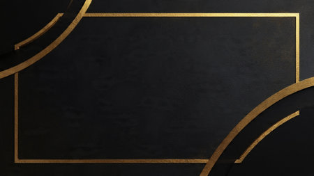 Elegant New Year backdrop in deep black tones with golden highlights, subtle light flares, and...