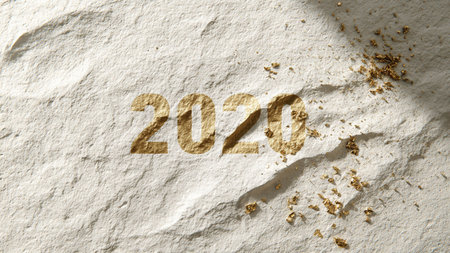 Modern winter New Year backdrop with glassy crystal elements and cool tones.